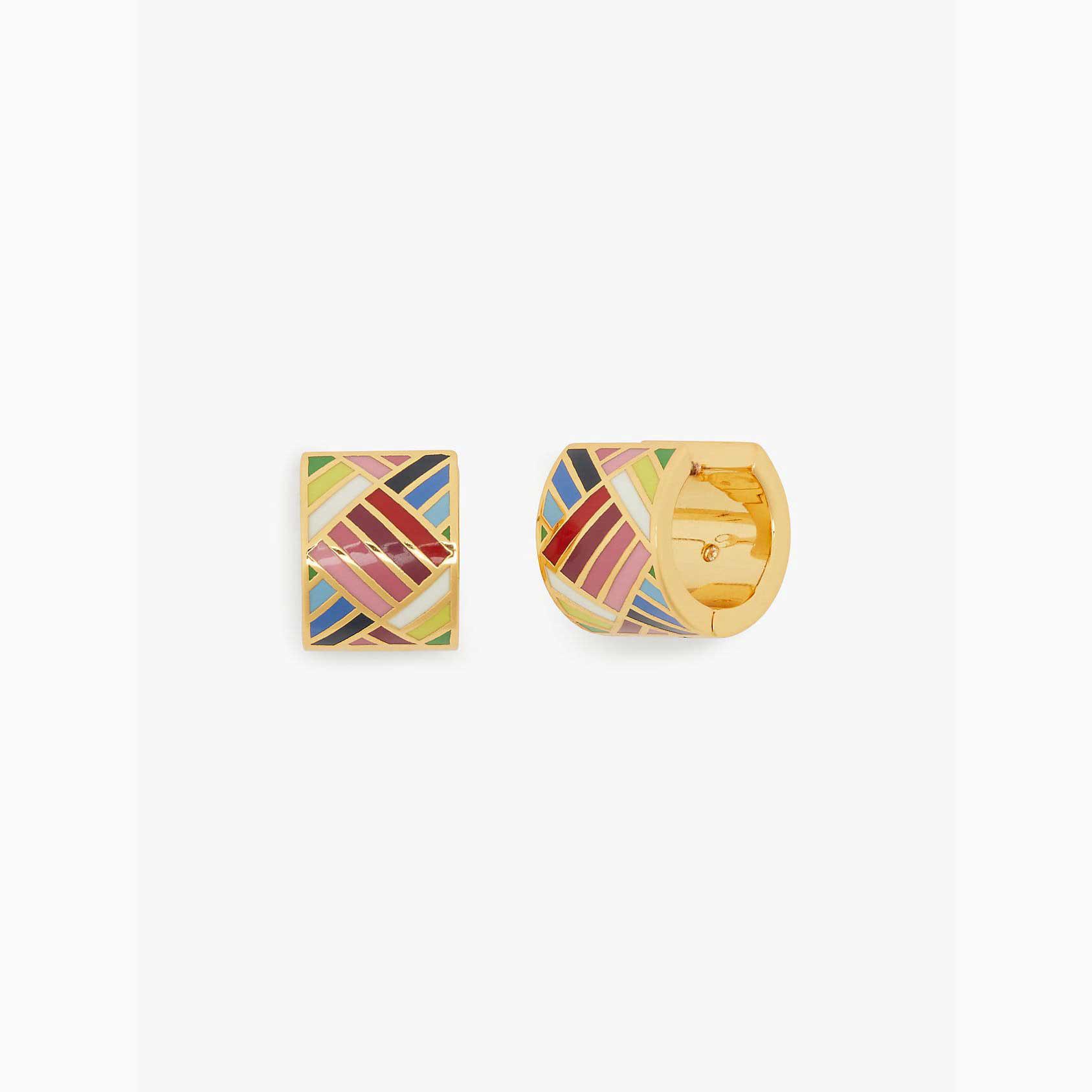 Pendientes Kate Spade Patchwork Enamel Huggies Mujer Multicolor Mexico | 89153-RHIF