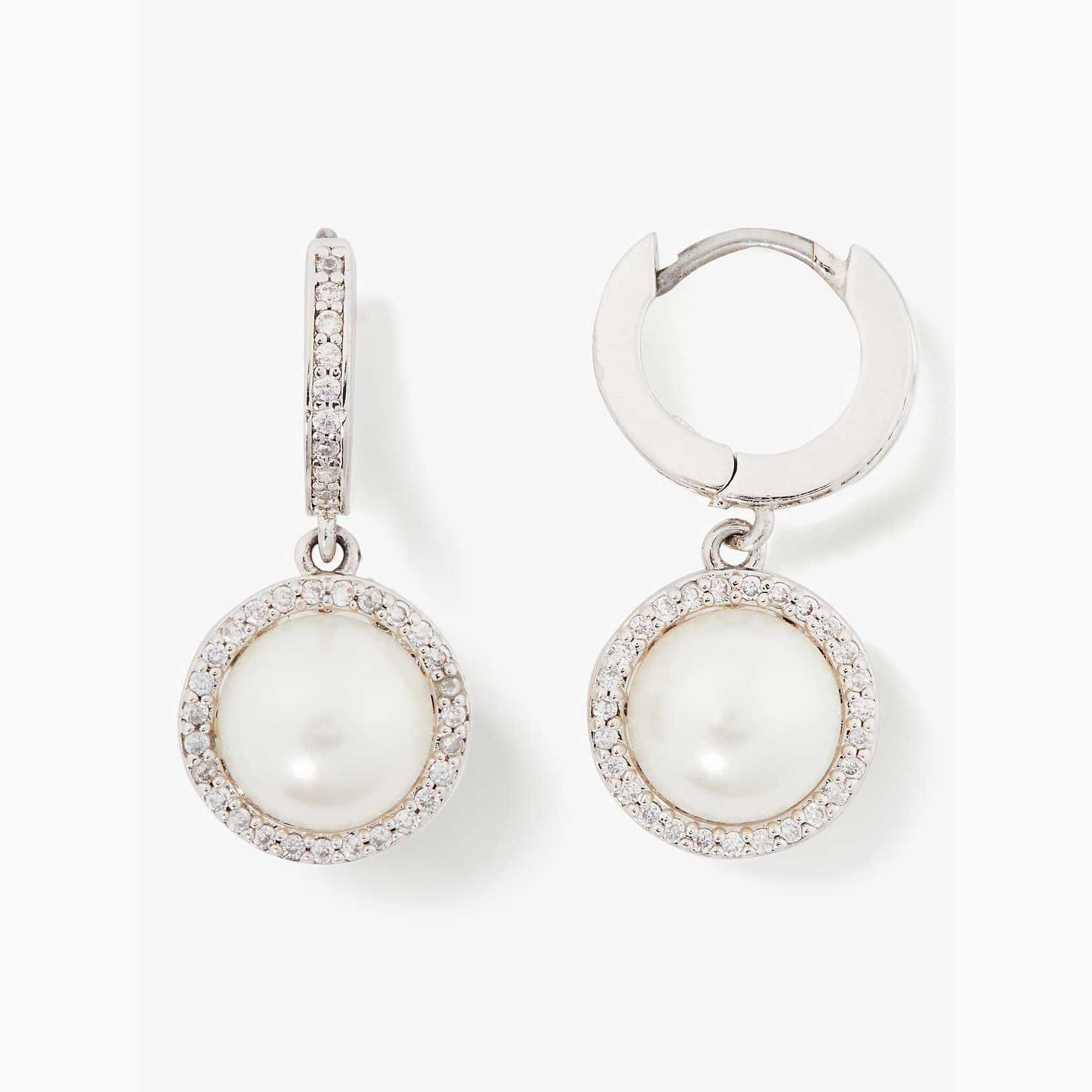 Pendientes Kate Spade Something Sparkly Spade Huggies Mujer Creme Plateados Mexico | 97134-GDYW