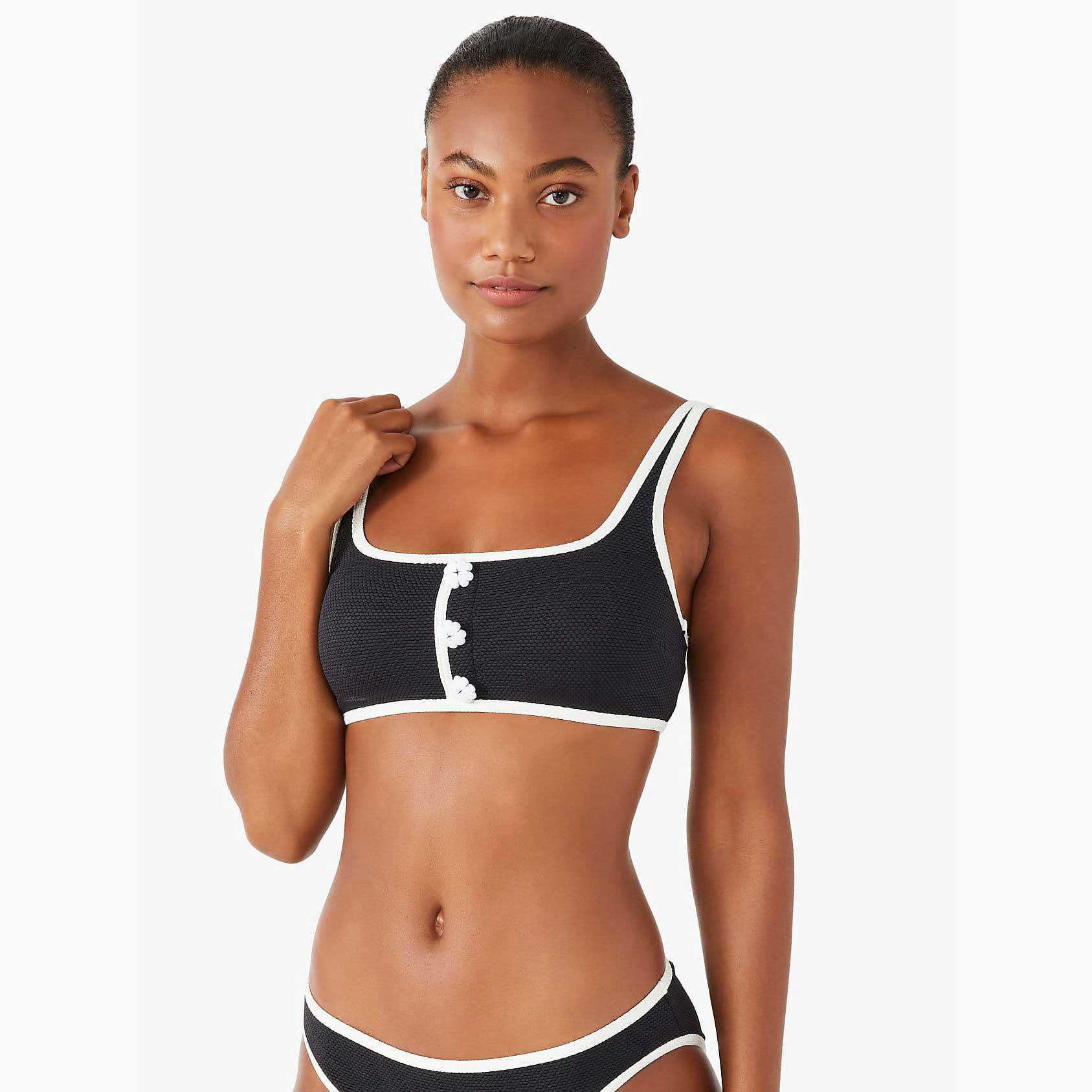 Trajes De Baño Kate Spade Contrast Piqué Square-neck Bikini Mujer Negros Mexico | 29760-QNJY