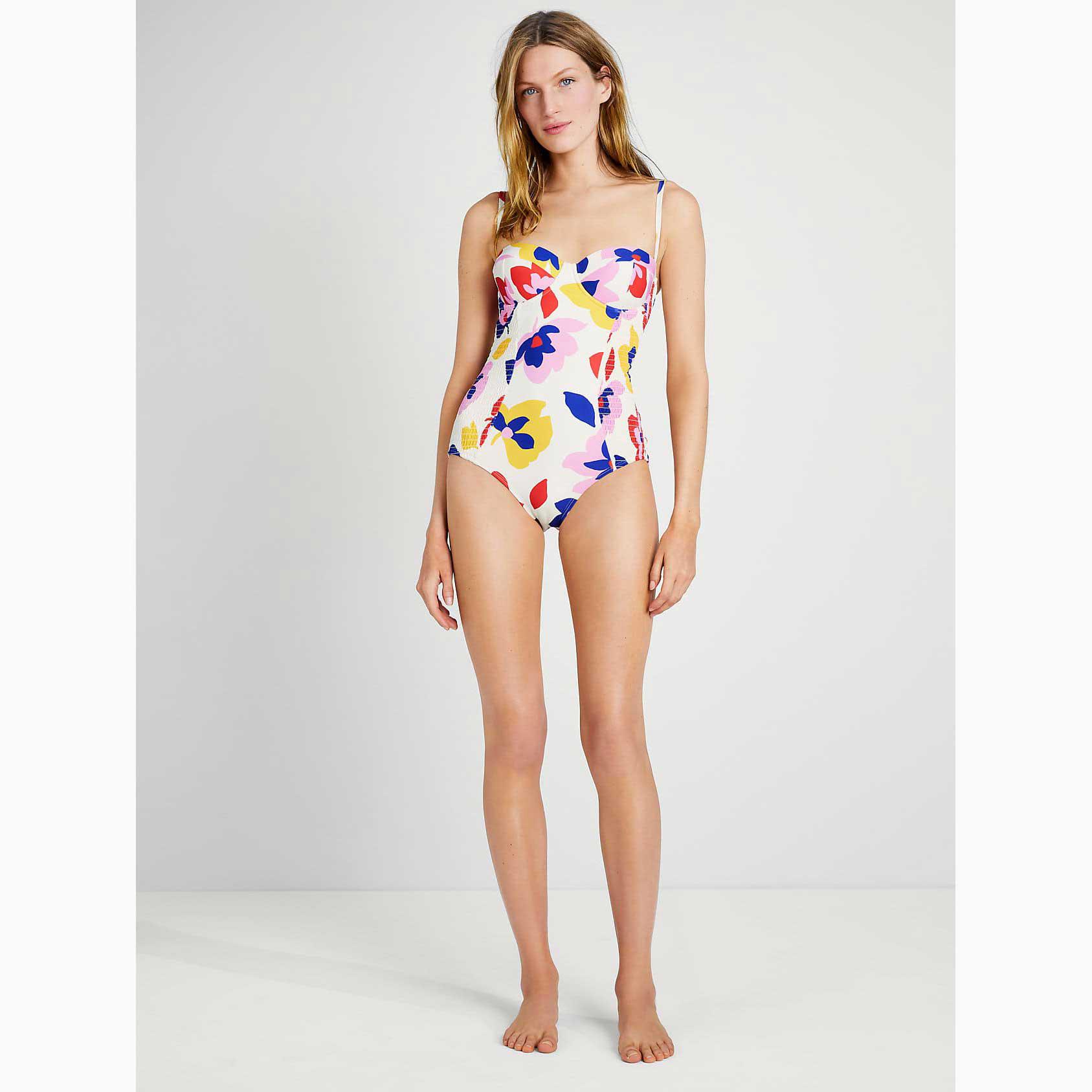 Trajes De Baño Kate Spade Summer Floral Smocked Underwire One-piece Mujer Marrom Mexico | 49062-UYJK