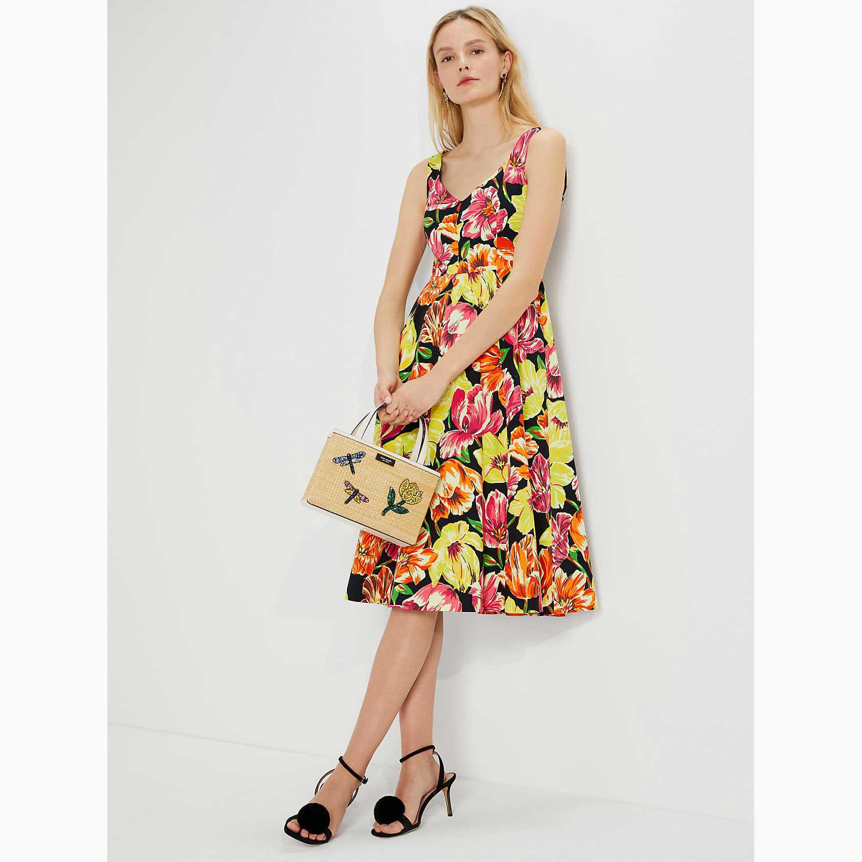 Vestidos Kate Spade Painted Tulips Grace Mujer Negros Mexico | 27105-QDGK