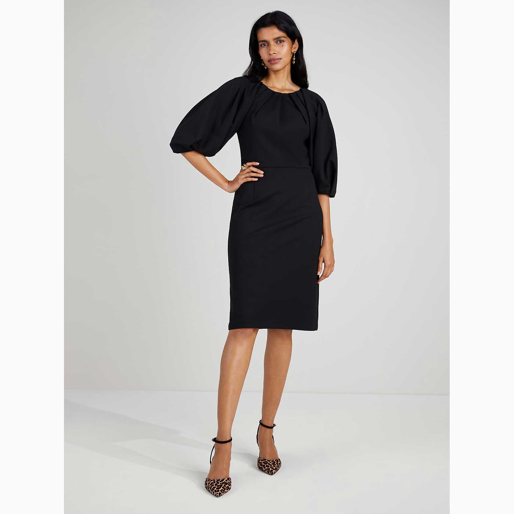 Vestidos Kate Spade Ponte Pleated-shoulder Mujer Negros Mexico | 80436-BZNC