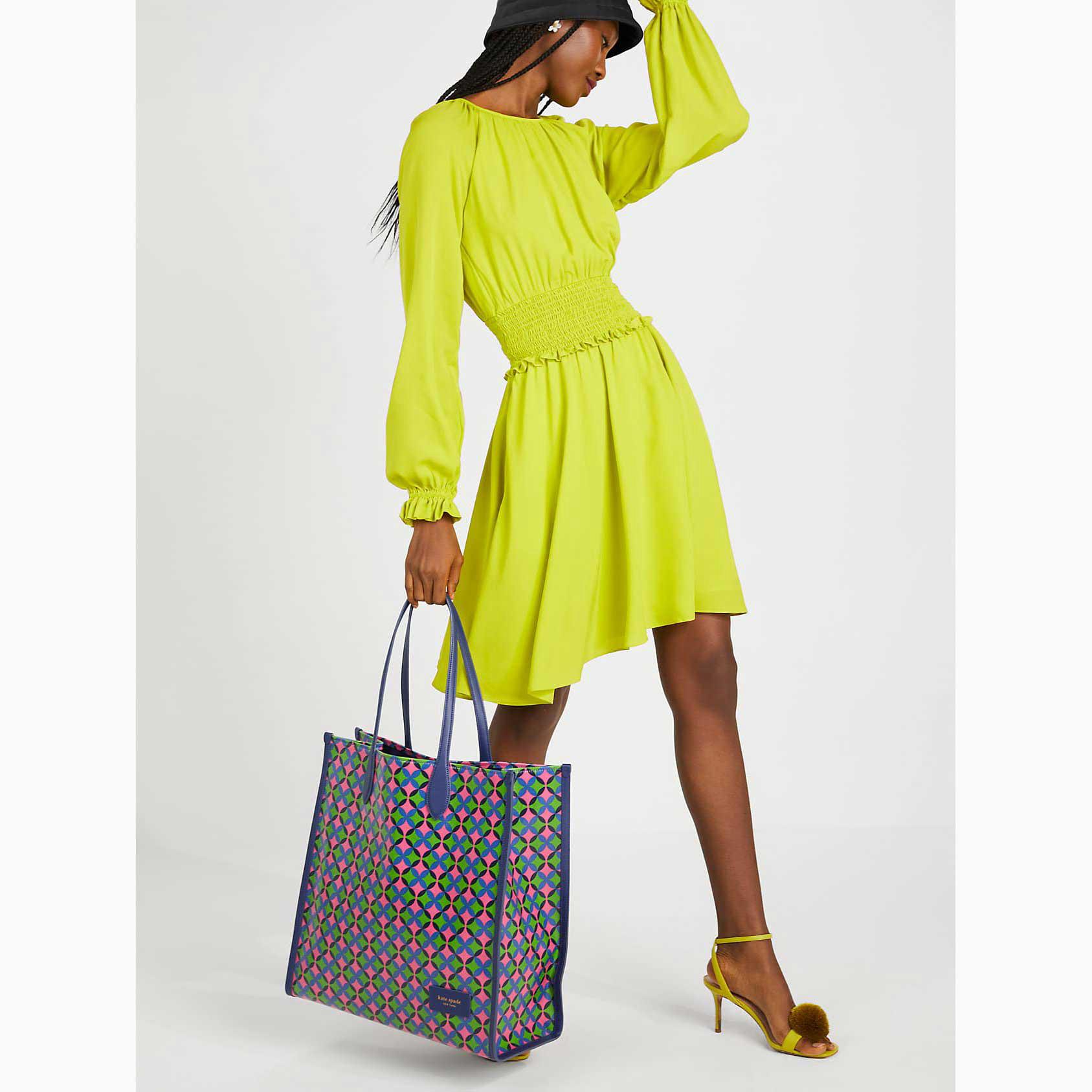 Vestidos Kate Spade Smocked Silk Georgette Mujer Verdes Mexico | 30745-YHXZ