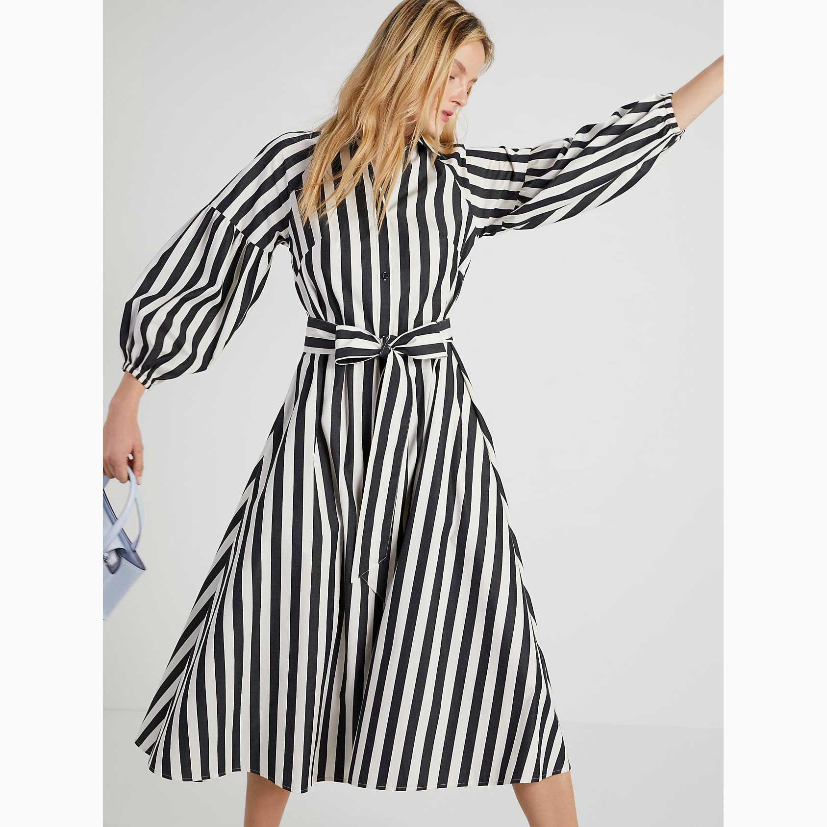 Vestidos Kate Spade Terrace Stripe Dakota Mujer Negros Creme Mexico | 03451-JDIF